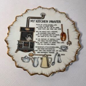 Vintage Gold-Trimmed Kitchen Prayer Decorative Plate. Retro. 👵